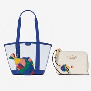 Kate Spade What A Catch Top Handle Clear Fish Tote and Small Cardholder Bundle